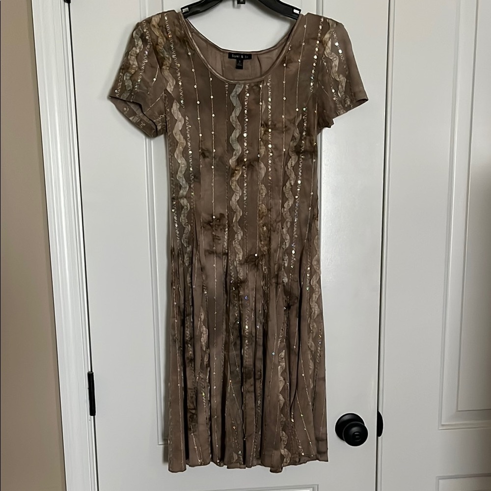 Brown Sequin Short Sleeve Dress